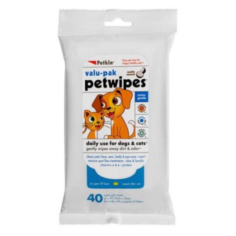 Petkin PetWipes for Dogs and Cats, 40 sheets