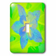 3dRose Decorative colorful garden botanic plant columbine blue green gold cartoon flower abstract, Single Toggle Switch