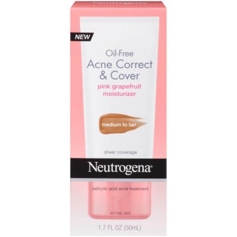 Neutrogena Oil-Free Acne Moisturizer Correct & Cover Pink Grapefruit, Fair To Light, 1.7 Fl. Oz