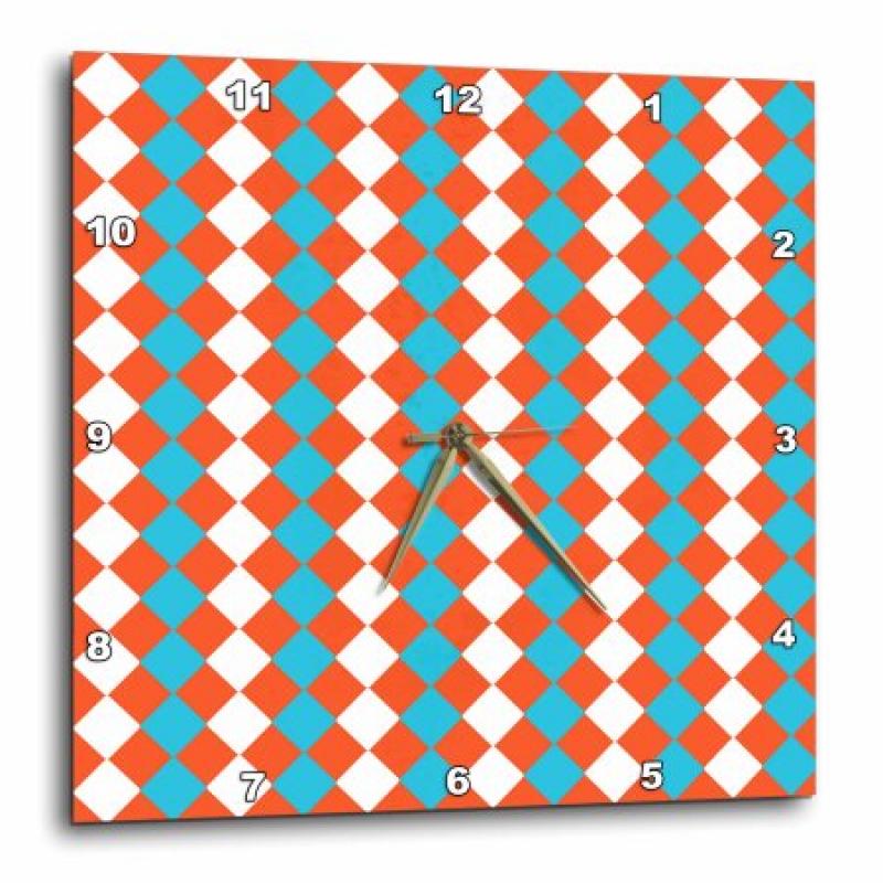 3dRose Orange, White, And Aqua Diamond Shapes Pattern, Wall Clock, 15 by 15-inch
