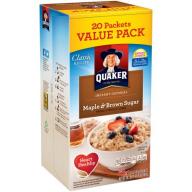 Quaker Maple & Brown Sugar Instant Oatmeal, 1.51 oz, 20 count