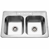 Houzer 3322-8BS3-1 Glowtone Series Topmount Stainless Steel Double Bowl Kitchen Sink