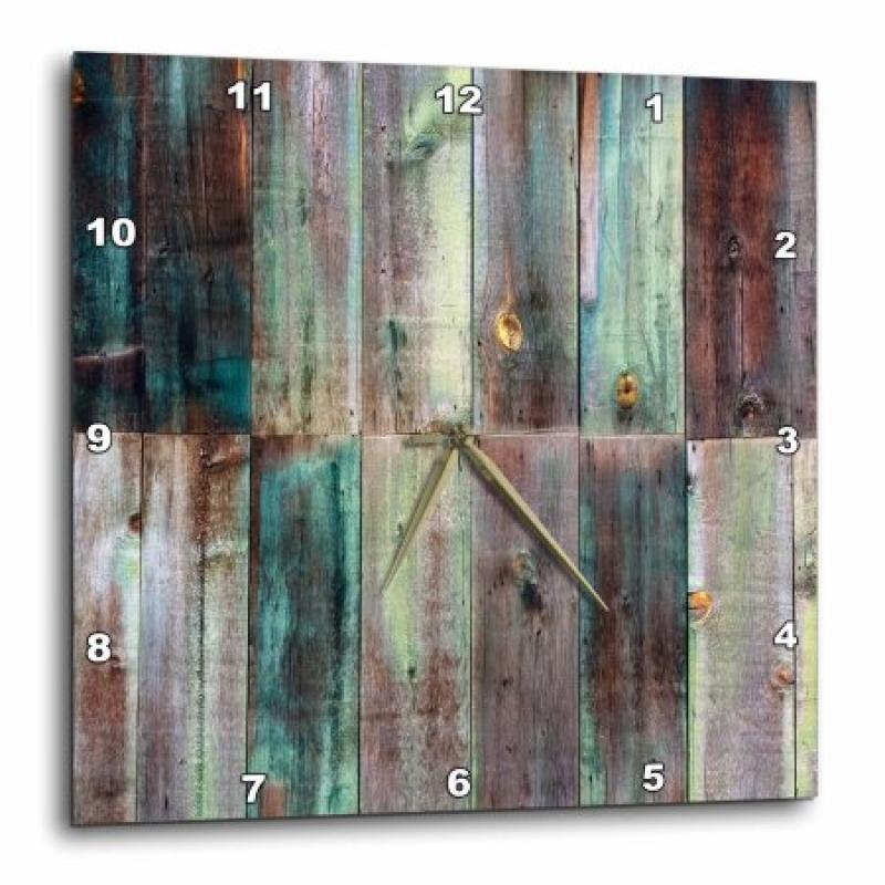 3dRose Photograph Of Turquoise and Brown Distressed Wood, Wall Clock, 13 by 13-inch
