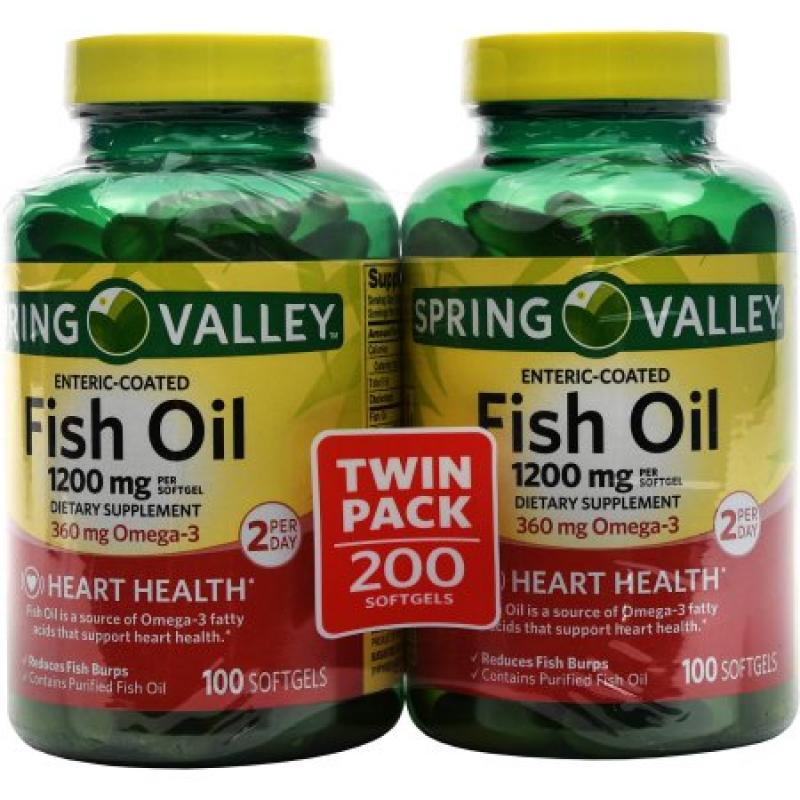 Spring Valley Coated Fish Oil Softgels, 1200mg, 100 pc, 2 ct
