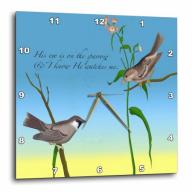 3dRose His eye is on the Sparrow, Gospel Hymn illustrated with two sparrows, Wall Clock, 10 by 10-inch