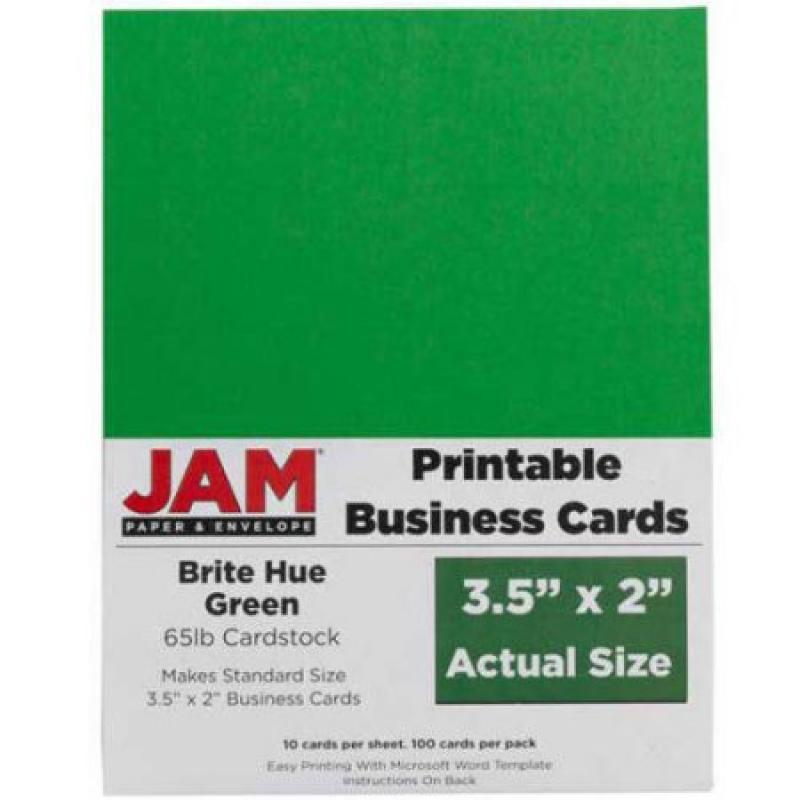 JAM Paper 3.5" x 2" Printable Business Cards, Green, 100-Pack