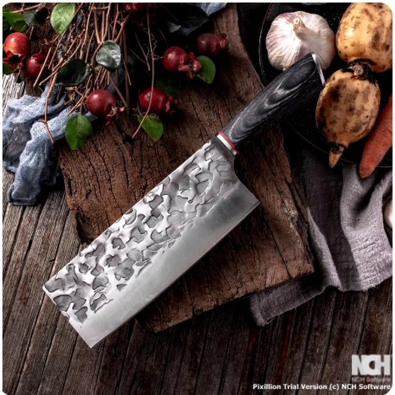 Hand Forged Kitchen Knives Chef Slicing Meat Cleaver with Wood Handle Vegetable Cutter High-Carbon Steel Carving Nakiri Knife