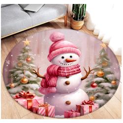 Winter Christmas Round Carpet Cute Snowman Xmas Tree Gift Rabbit Deer Forest Snowflake Home Living Room Bedroom Decor Floor Rugs