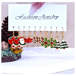 10/20/40pcs New Christmas Set Cross border Hot Selling Cartoon Dripping Oil Elk Santa Claus Christmas Tree Earrings for Women