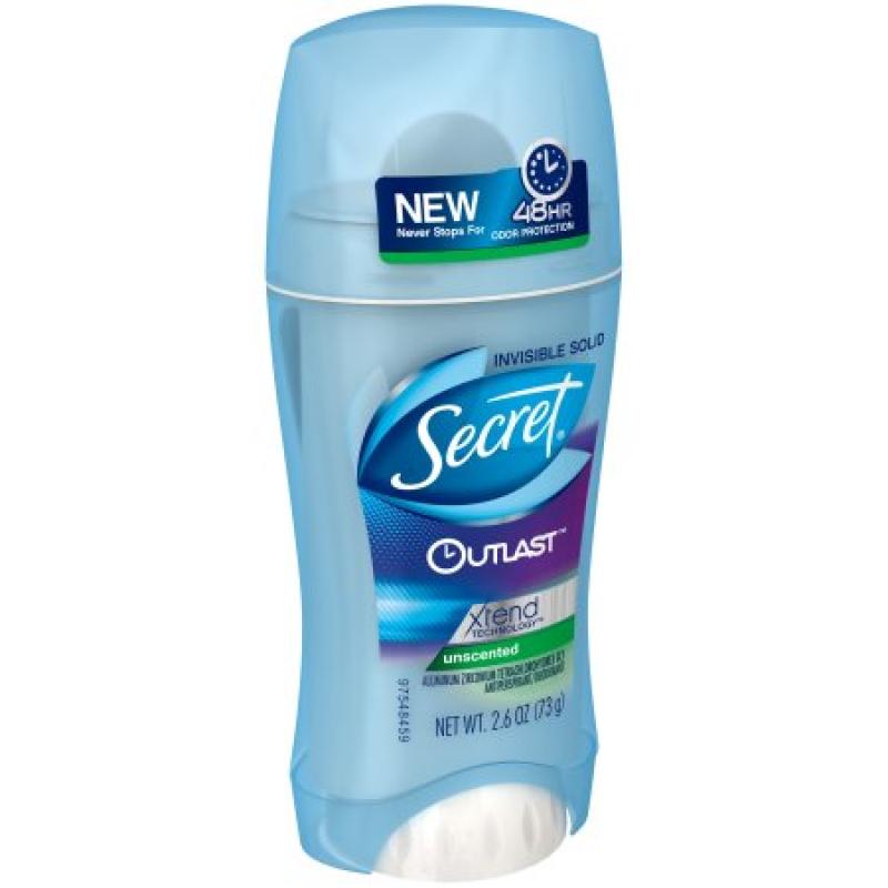 Secret Outlast Xtend Unscented Invisible Solid Antiperspirant/Deodorant, 2.6 oz