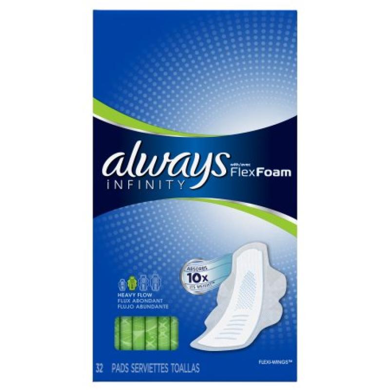 Always Infinity Size 2 Super Pads with Wings, Unscented, 32 ct