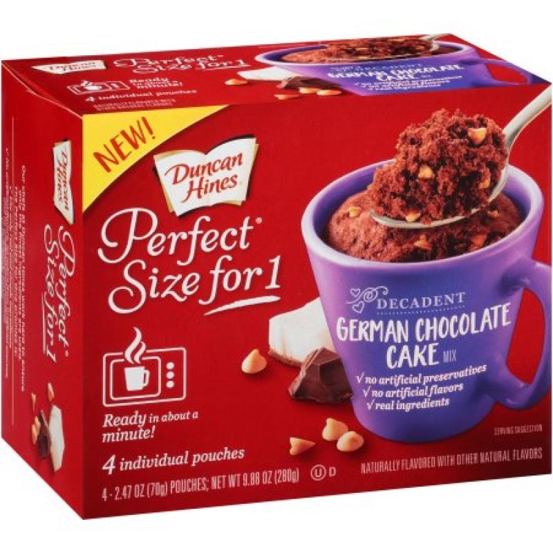 Duncan Hines Perfect Size for 1 Decadent German Chocolate Cake Mix, 2.47 oz, 4 count