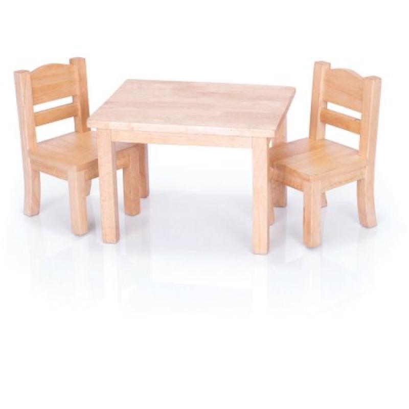 Guidecraft Doll Table and 2 Chairs Set, Natural