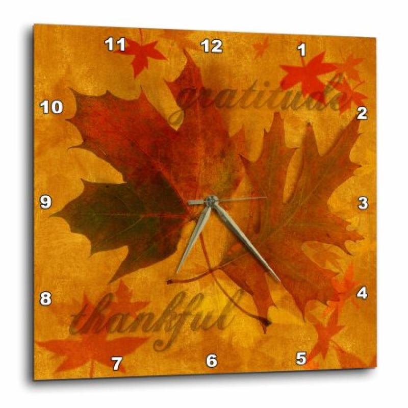 3dRose Autumn Leaves with Gratitude, Wall Clock, 10 by 10-inch