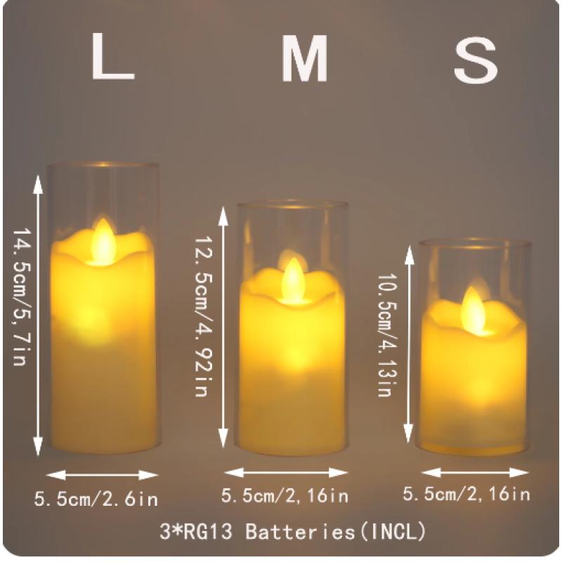 6Pcs Led Flameless Electric Candles Lamp Acrylic Glass Battery Flickering Fake Tealight Candle Bulk for Wedding Christmas