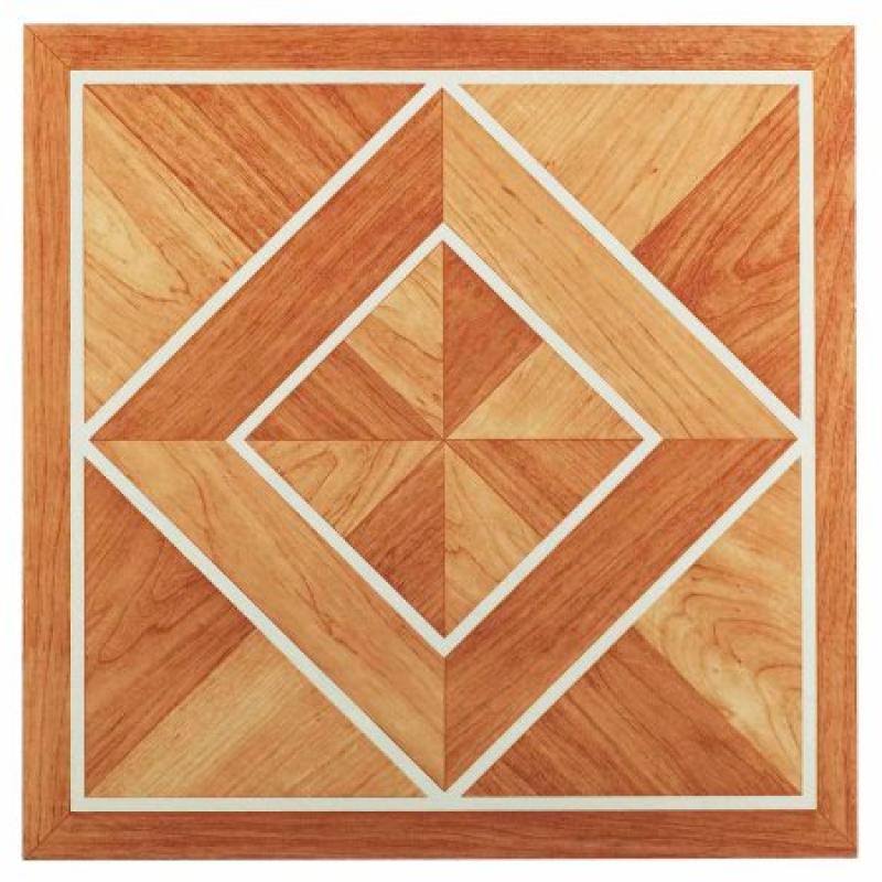 NEXUS White Border Classic Inlaid Parquet 12x12 Inch Self Adhesive Vinyl Floor Tile - 20 Tiles/20 Sq.Ft.