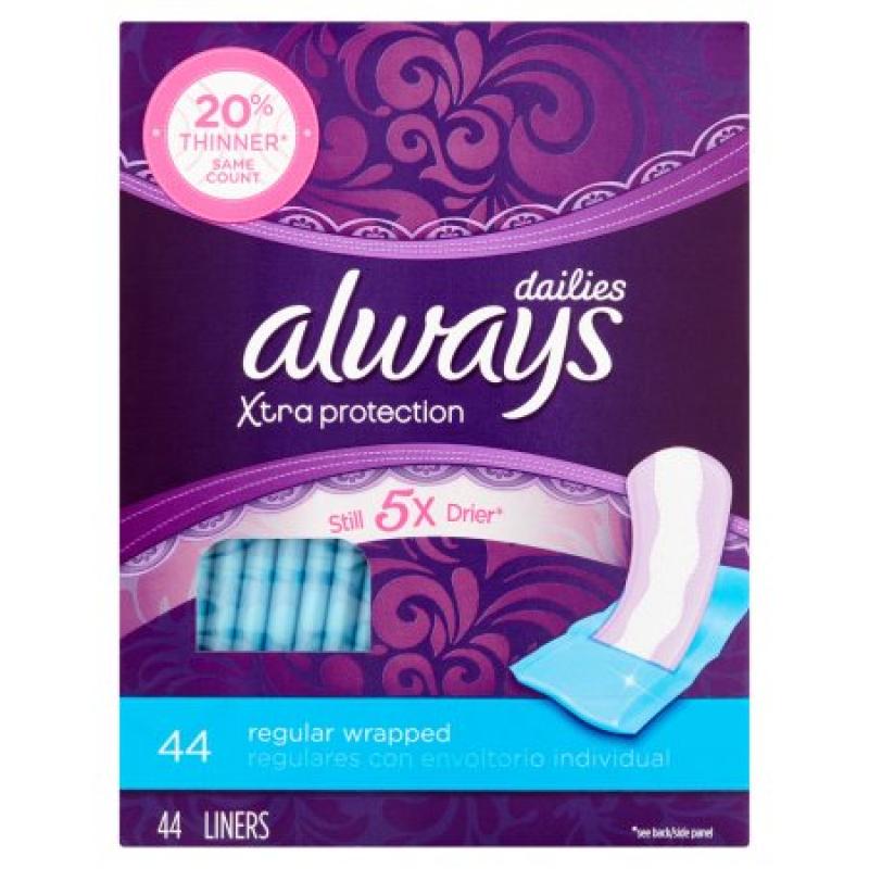 Always Dailies Xtra Protection Regular Liners, Wrapped, 44 ct