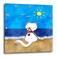 3dRose Cute Siamese Kitty Cat Summer Beach Time Fun, Wall Clock, 10 by 10-inch