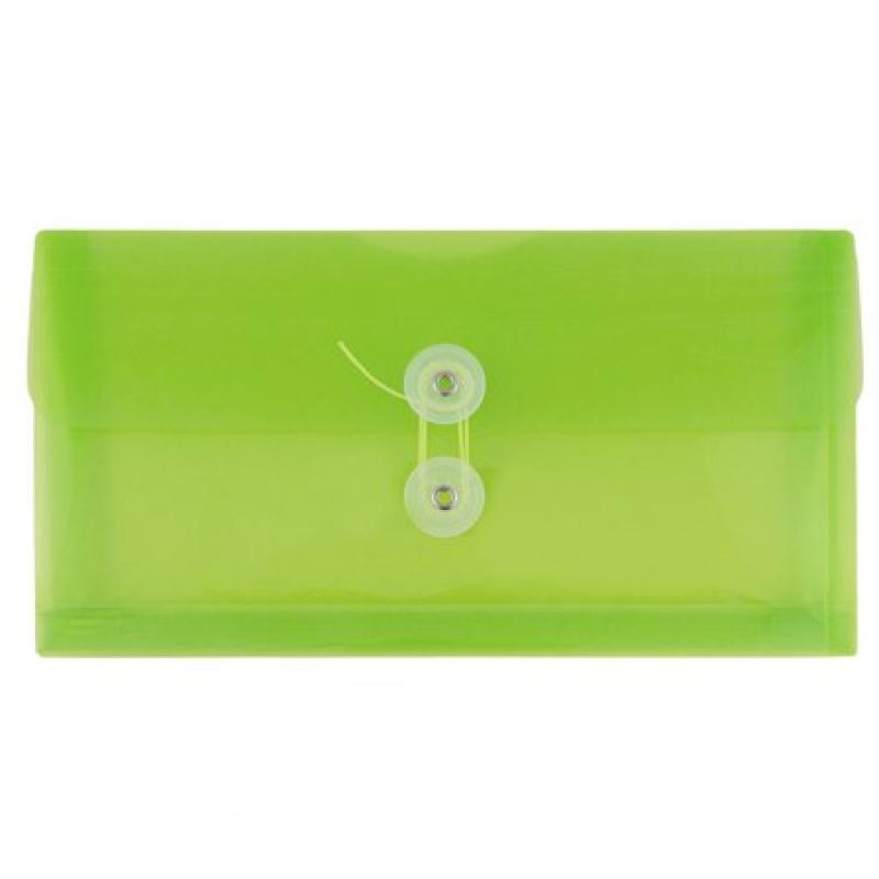 JAM Paper #10 Plastic Business Envelope with Button and String Tie Closure, 5 1/4 x 10, Lime Green, 108/pack