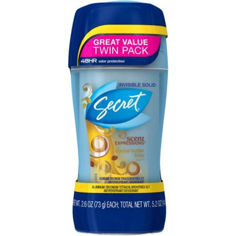 Secret Fresh Invisible Solid Antiperspirant/Deodorant, Classic Cocoa Butter, 2.6 oz, (Pack of 2)