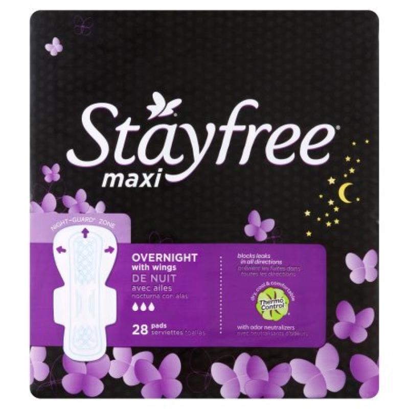Stayfree Maxi Overnight with Wings Pads, 28 count