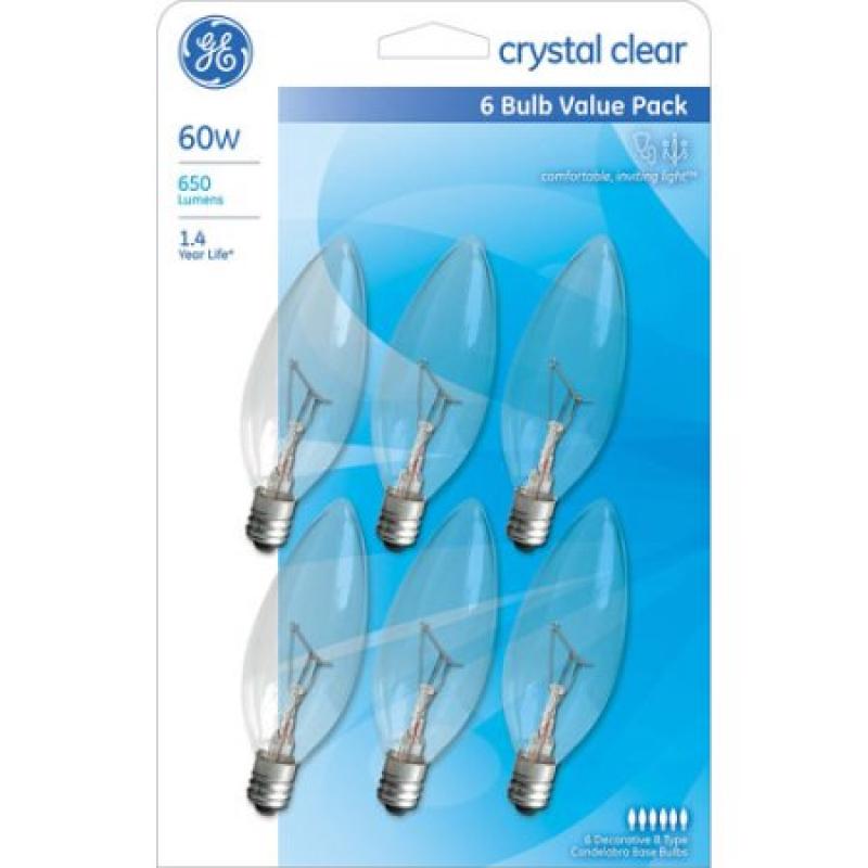 GE crystal clear 60 watt blunt tip 6-pack