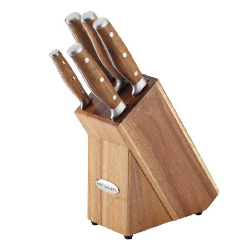 Rachael Ray Cucina Cutlery 6-Piece Japanese Stainless Steel Knife Block Set with Acacia Handles