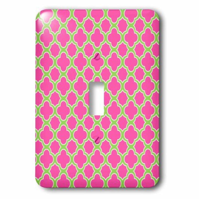 3dRose Quatrefoil Pattern Pink and Lime Green, Single Toggle Switch