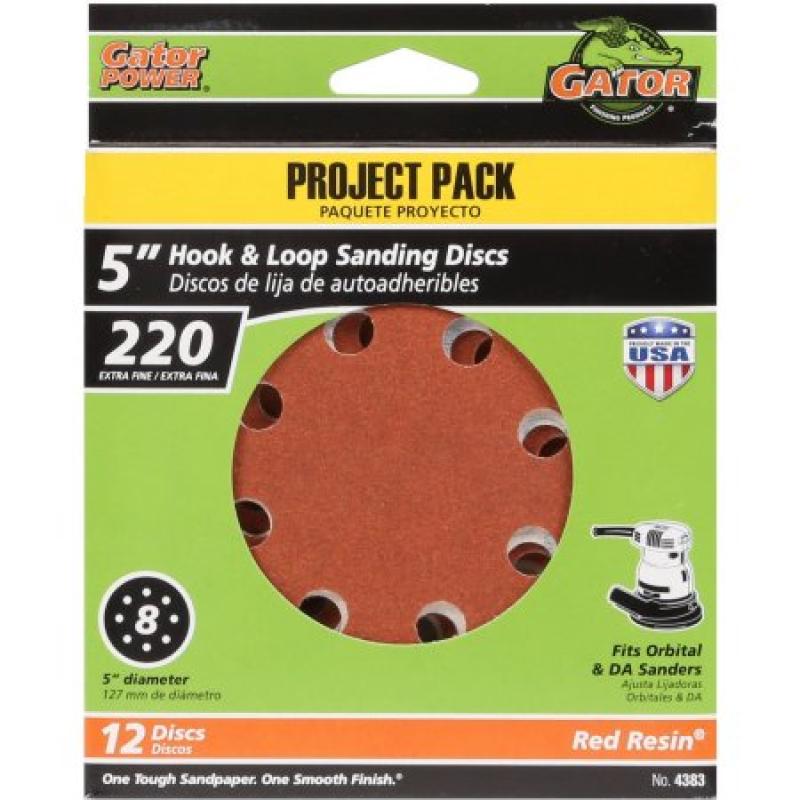 Gator Grit 5" 8-Hole Hook and Loop Sanding Discs, 220G, 12pk