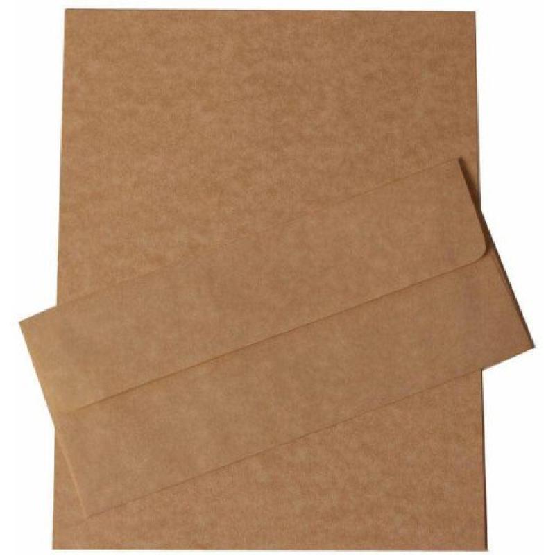 JAM Paper Recycled Parchment Business Stationery Sets with Matching #10 Envelopes, Brown, 100-Pack
