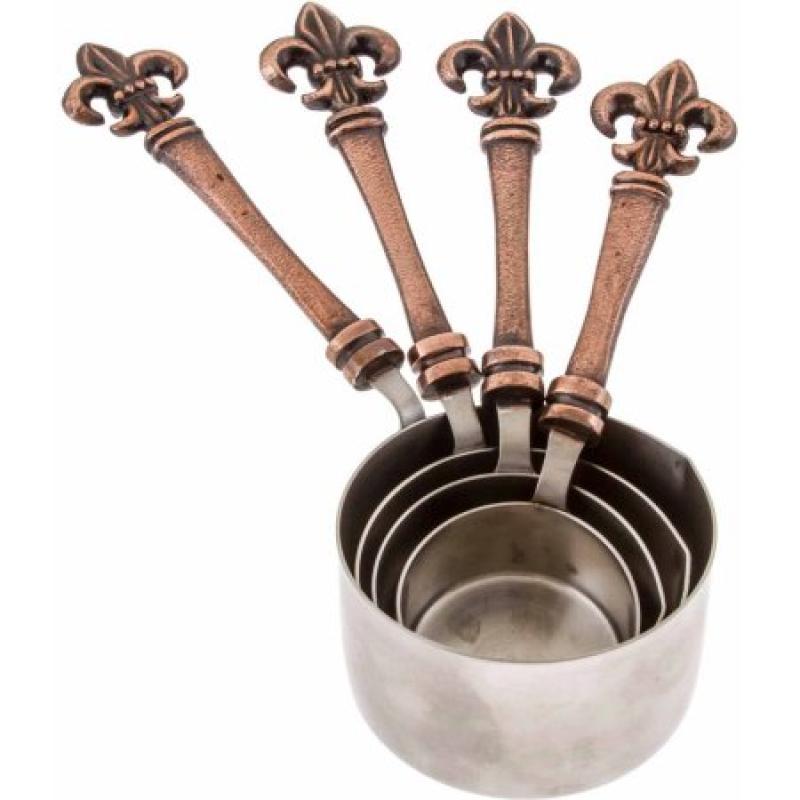 Antique Copper Measuring Cups, Set of 4, Fleur de Lis