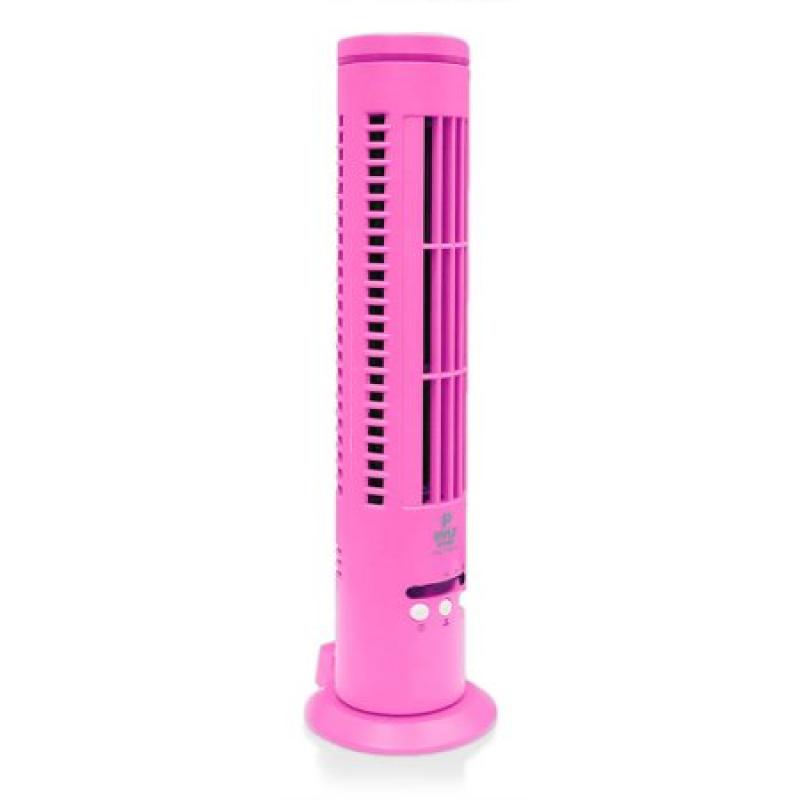 Pyle 3 Speeds Ultra-Thin Desktop Tower Fan with Automatic Shut Off Timer and USB Charging Cable- Pink