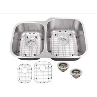 Magnus Sinks 32" x 20-3/4" 18 Gauge Stainless Steel Double Bowl Kitchen Sink with Grid Set and Drain Assemblies
