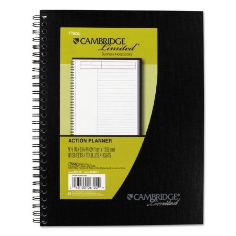 Cambridge Action Planner Side Bound Business Notebook, 7 1/2 x 9 1/2, Black, 80 Sheets -MEA06122