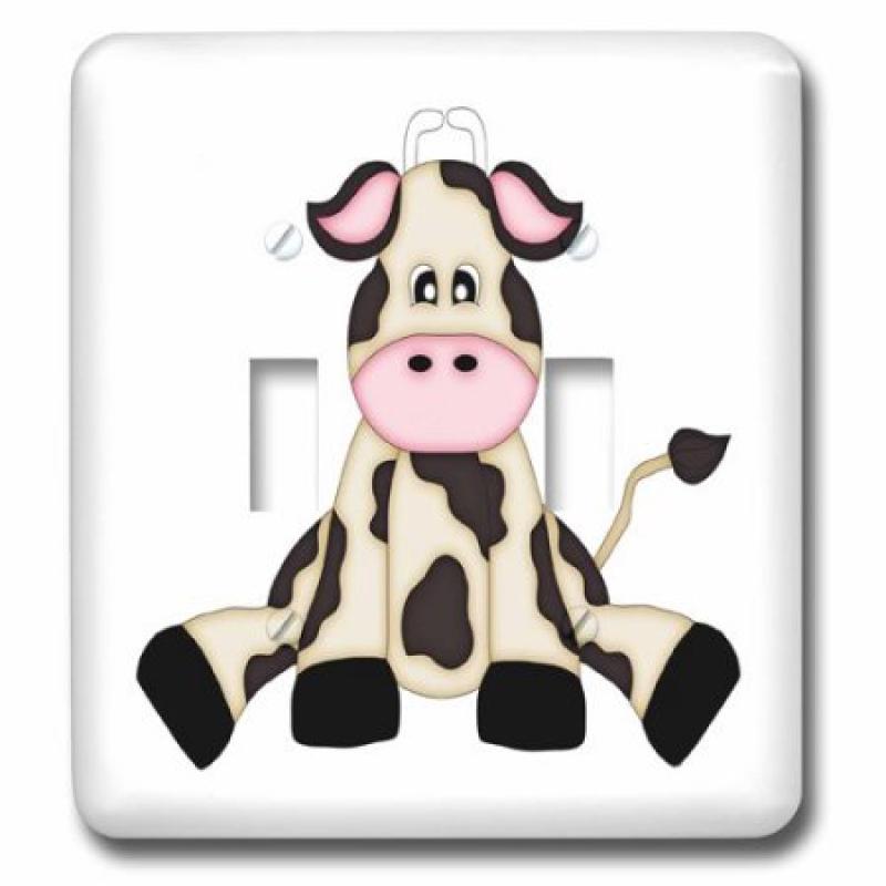 3dRose Cute Black and White Sitting Cow Illustration, Double Toggle Switch