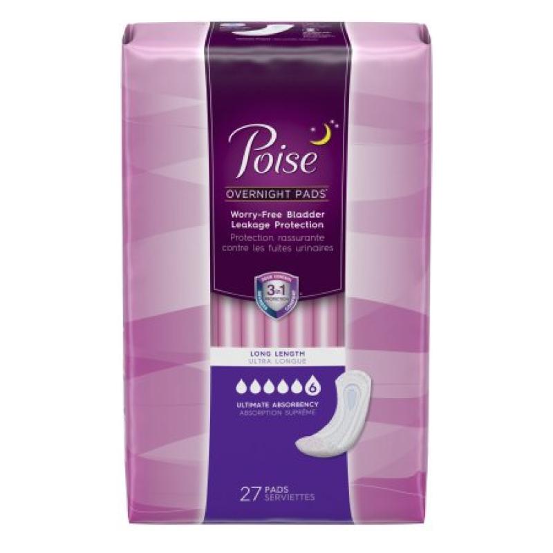 Poise Incontinence Overnight Pads, Ultimate Absorbency, Long, 27 count