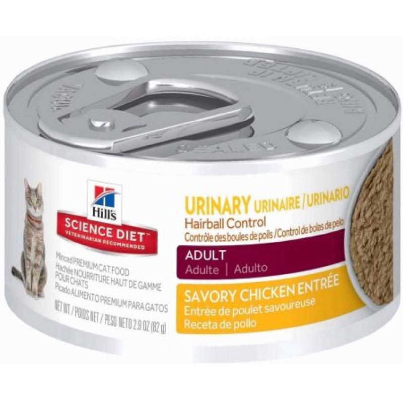Hill&#039;s Science Diet Adult Urinary & Hairball Control Savory Chicken Entrée Canned Cat Food, 2.9 oz, 24-pack
