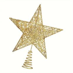 Christmas Star Tree Topper, Classic Iron Glittered Holiday Decoration - Handcrafted Festive Ornament for Christmas and Thanksgiving, No-Battery Sparkling Star Design for Tabletop or Tree Display, Pack of 1