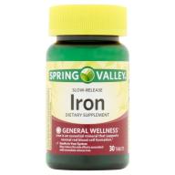 Spring Valley Slow-Release Iron Dietary Supplement Tablets, 30 count
