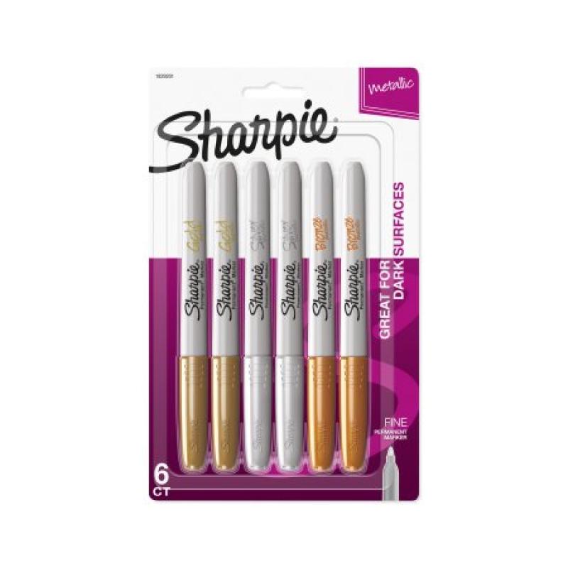 Sharpie Metallic Permanent Markers, Assorted, 6-Pack