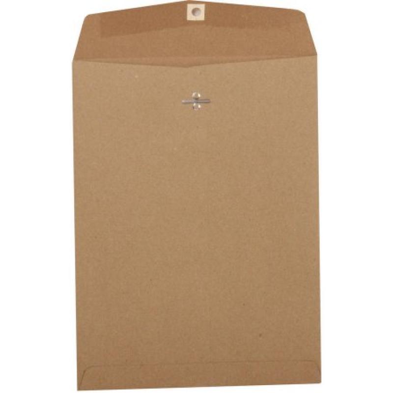JAM Paper 9" x 12" Open End Recycled Kraft Paper Bag Clasp Envelopes, Brown, 10/Box
