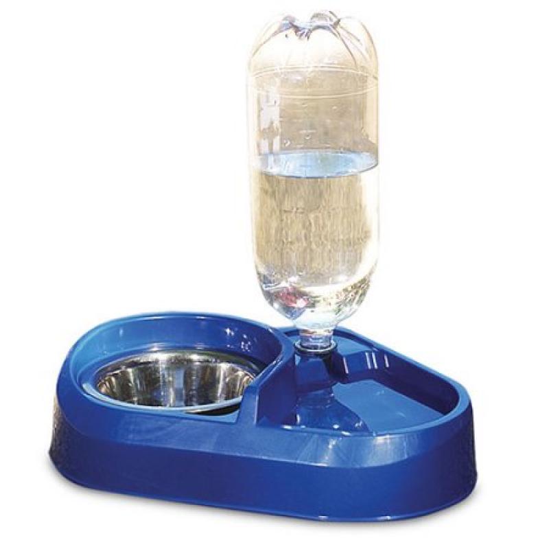 Petmate Combo Feeder And Waterer with Stainless Steel Bowl, Blue