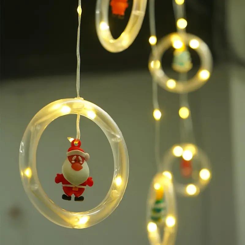 Holiday DIY String Lights, Santa Claus Circle Ring Christmas Tree Cartoon Shape Curtain Lights, LED Color Lights, Room Window Decoration Lights