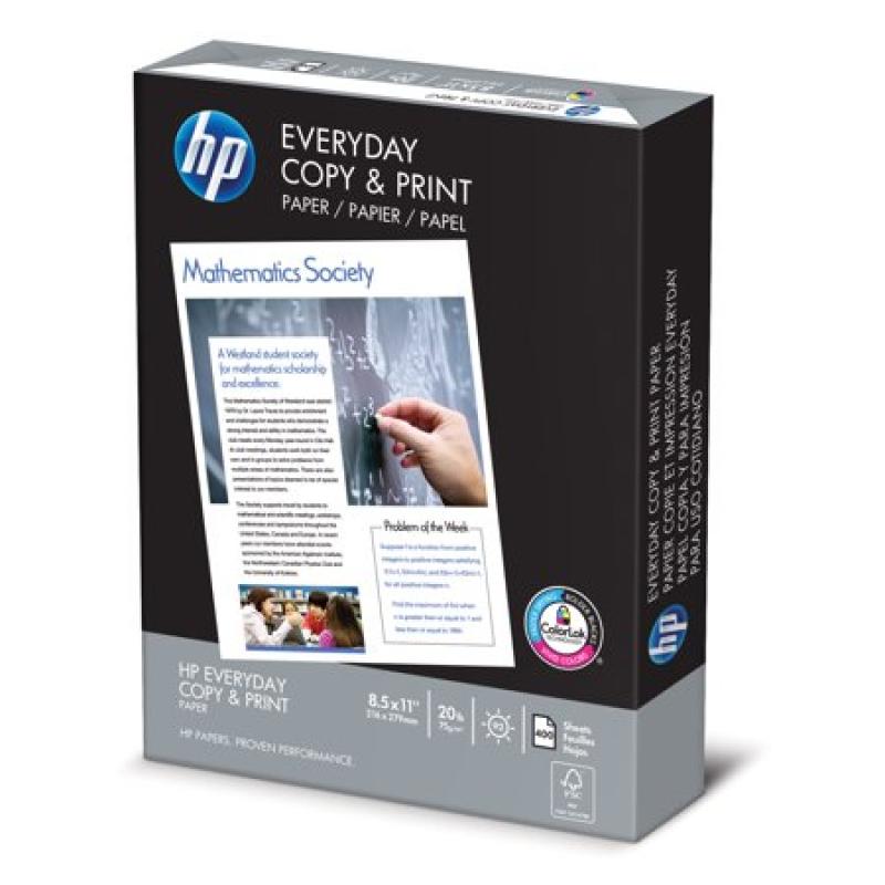 HP Everyday Copy & Print,8.5 x 11 In, 20lb, 92 Bright, 400 Sheets / 1 Ream (200010R)