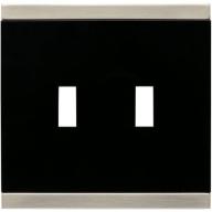 Brainerd Basic Stripe Double Switch Wall Plate, Nickel/Black