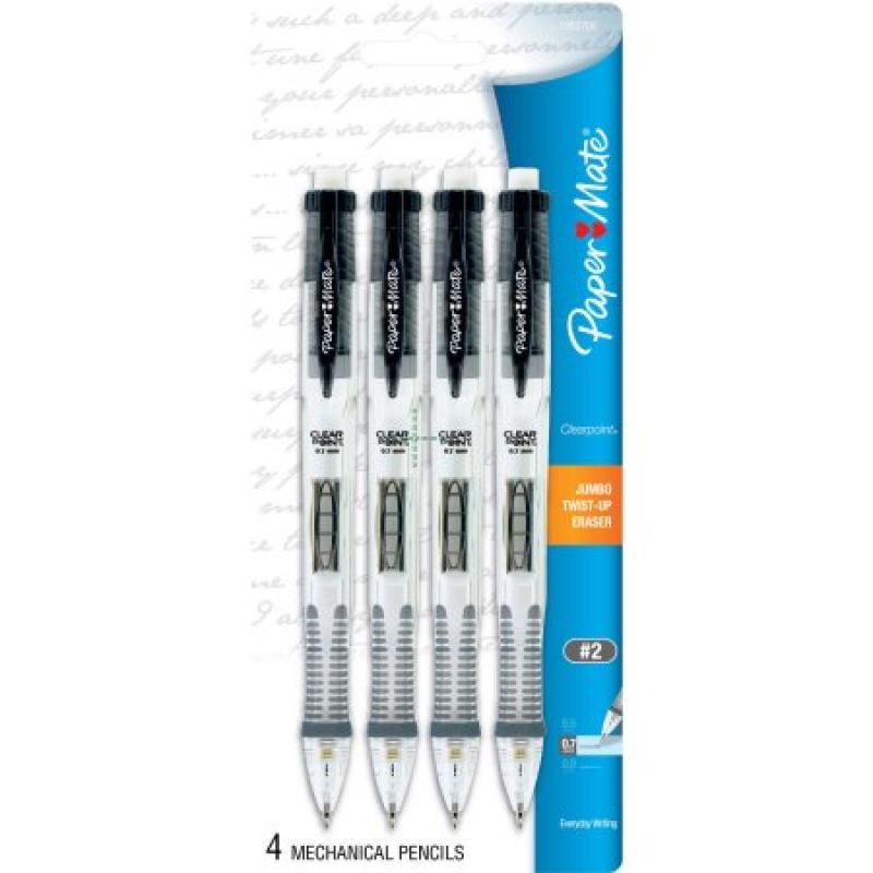 Paper Mate Clearpoint Mechanical Pencils, Black, 0.7mm, HB #2, 4pk