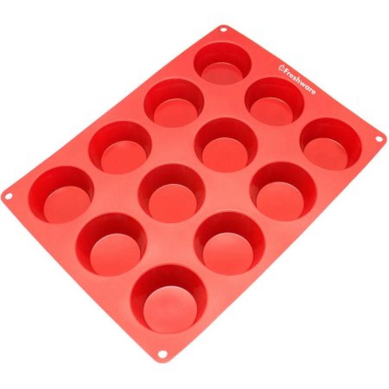 Freshware 12-Cavity Muffin Silicone Mold for Cupcake, Brownie, Cornbread, Cheesecake and Pudding, CB-118RD
