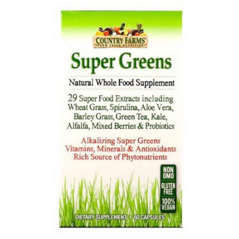 Country Farms Super Greens Natural Whole Food Supplement 100% Vegetarian Capsules - 60 Ea