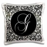 3dRose Letter G - Black and White Damask, Pillow Case, 16 by 16-inch