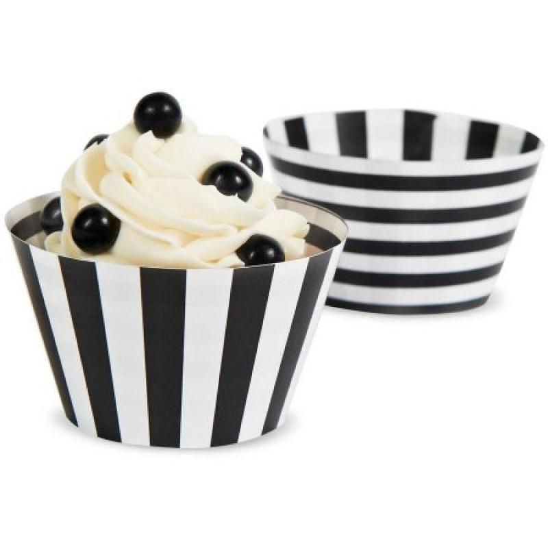Black & White Striped Reversible Cupcake Wrappers, 12pk